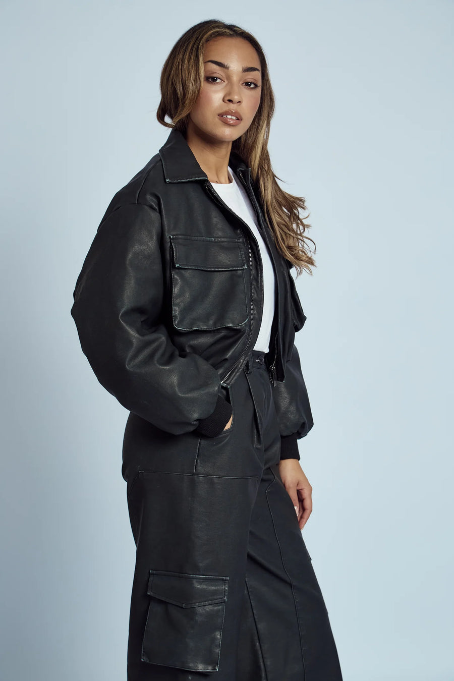 Alana Vegan Leather Bomber Jacket