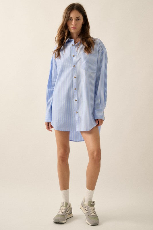 Contrast Stripes Button Down Shirt Dress