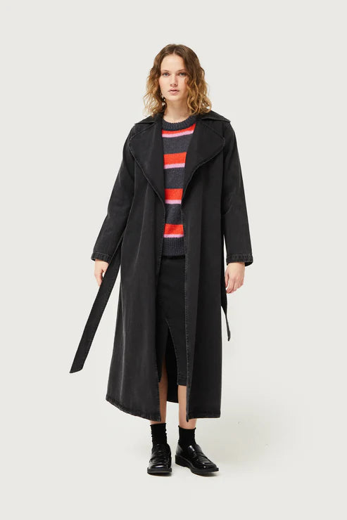 Black Denim Midi Trench Coat apparel Compania Fantastica 