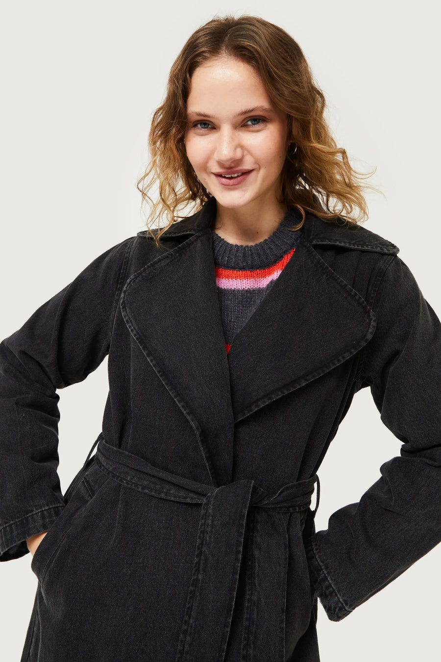 Black Denim Midi Trench Coat apparel Compania Fantastica 