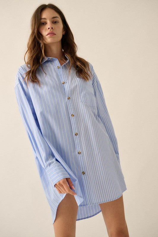 Contrast Stripes Button Down Shirt Dress