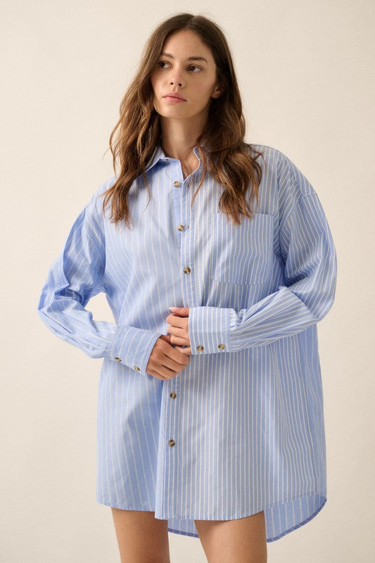 Contrast Stripes Button Down Shirt Dress