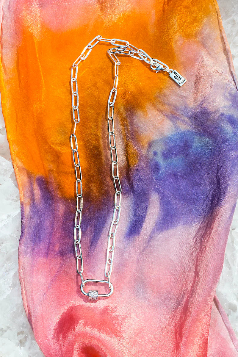 Silver Carabiner Necklace Native Gem 