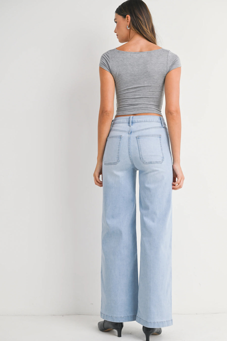 Mini Patch Pocket Wide Leg Denim in Light