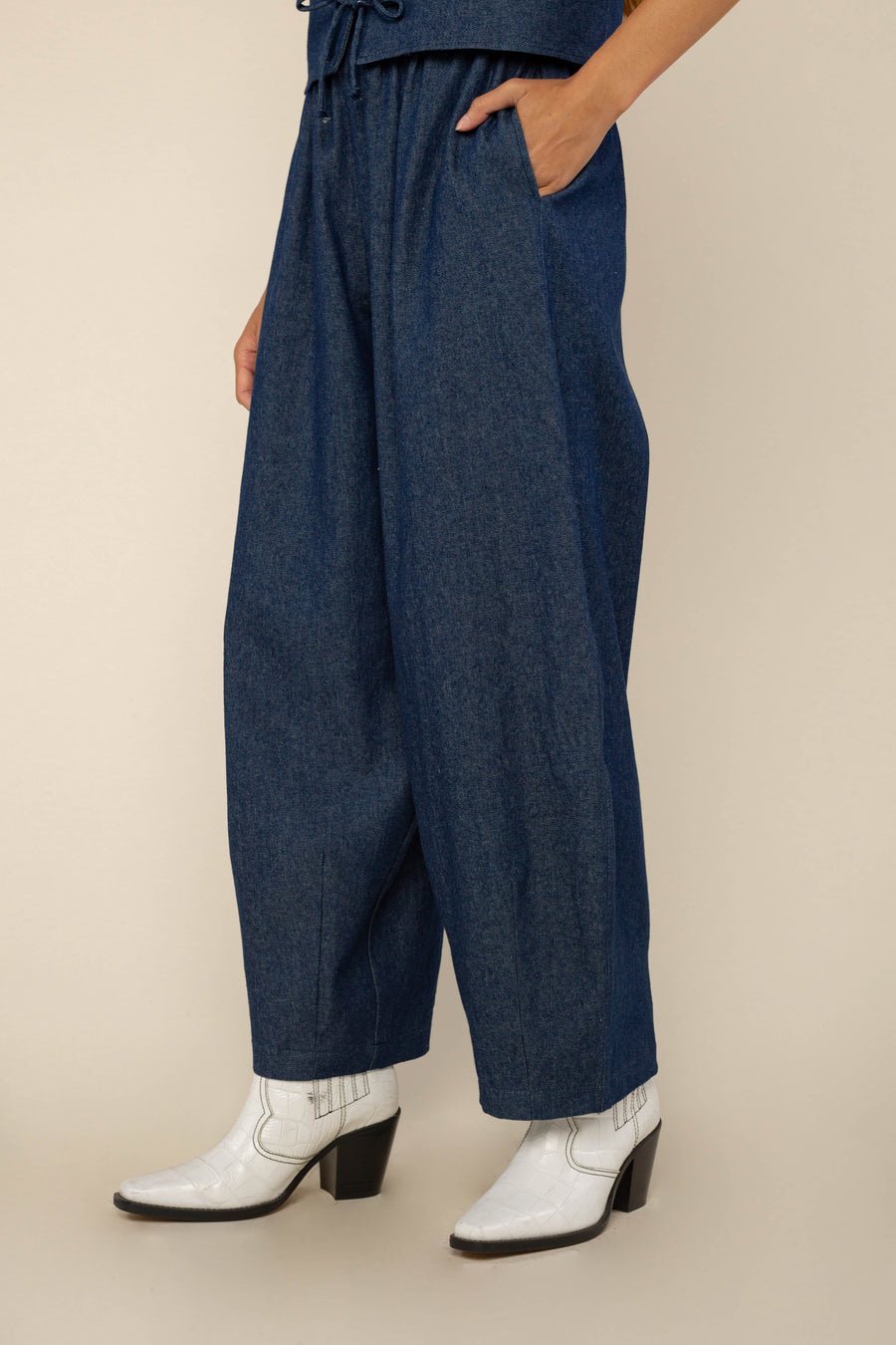 Denim Lantern Pants in Dark Wash