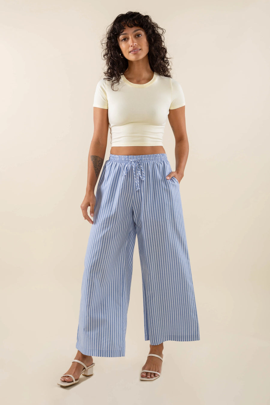 Savannah Striped Culotte Pant in Sky