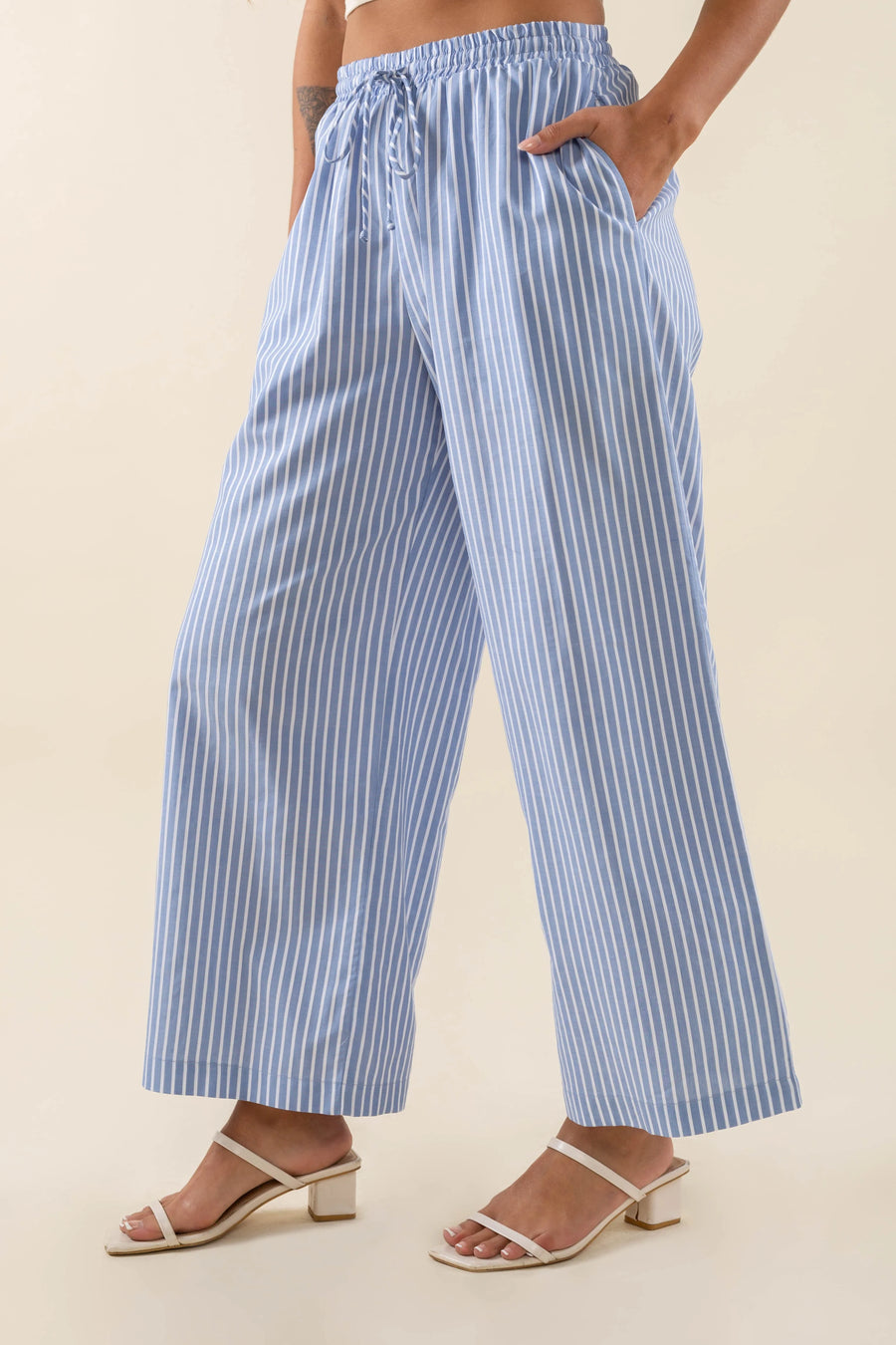 Savannah Striped Culotte Pant in Sky