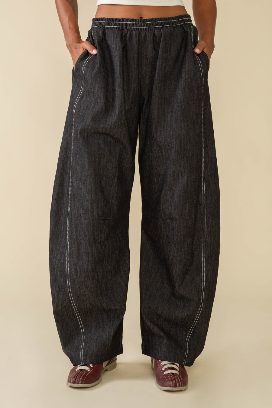 Hudson Black Cotton Barrel Pant