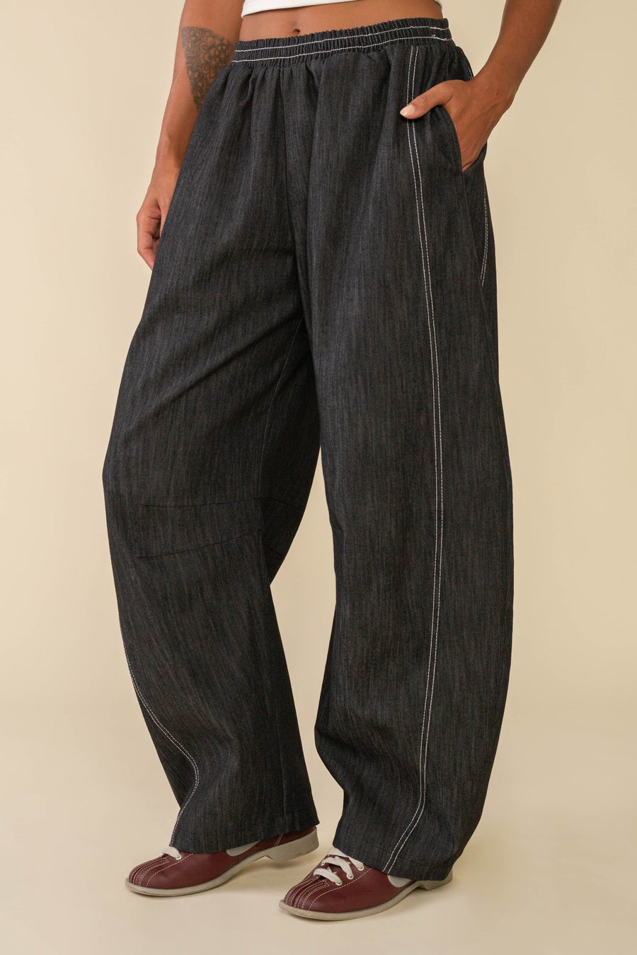 Hudson Black Cotton Barrel Pant