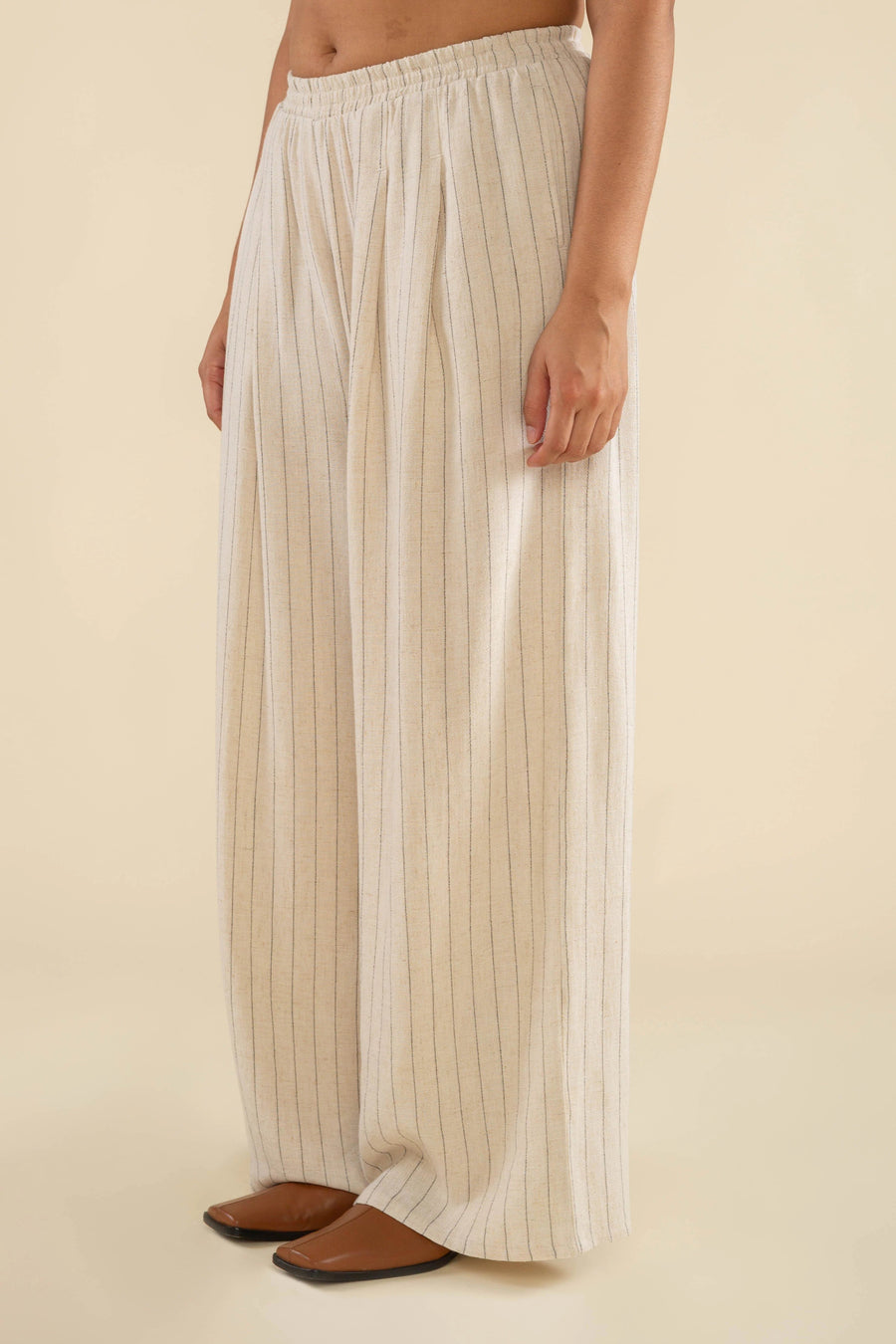 Helena Pleated Wide Leg Striped Linen Pant in Ivory pant No Less Than 