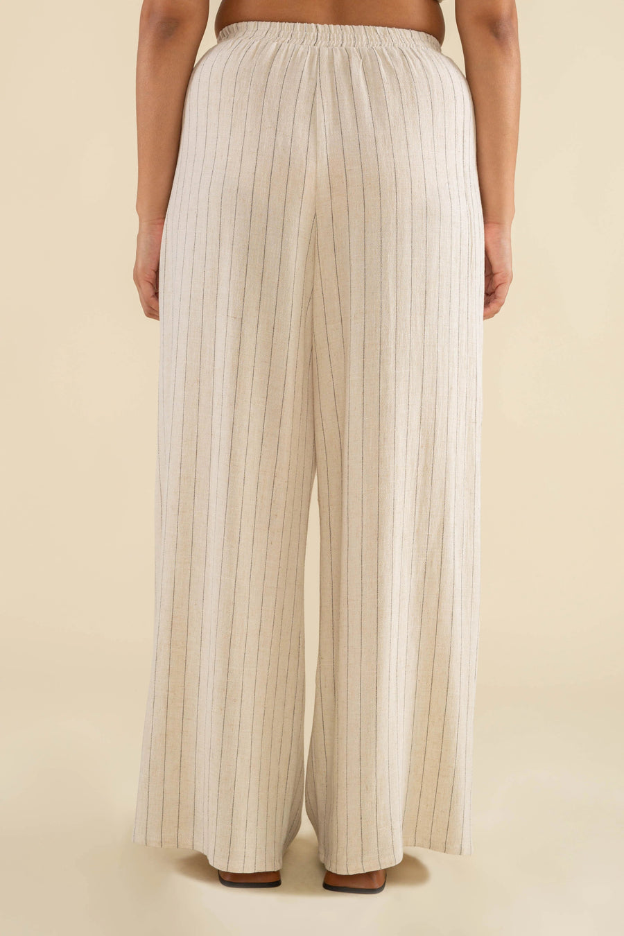 Helena Pleated Wide Leg Striped Linen Pant in Ivory pant No Less Than 