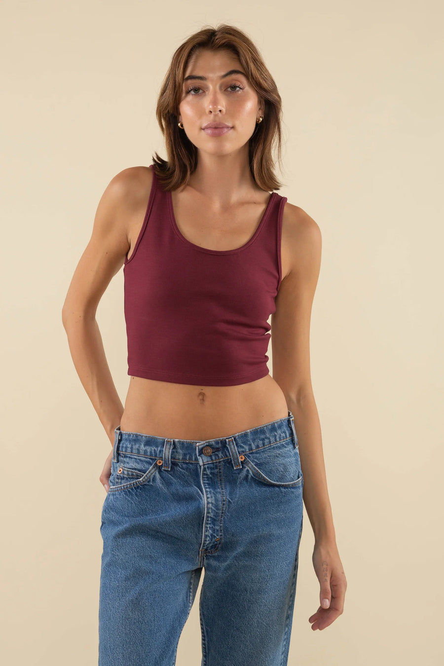 Cropped Basic Tank in Burgandy