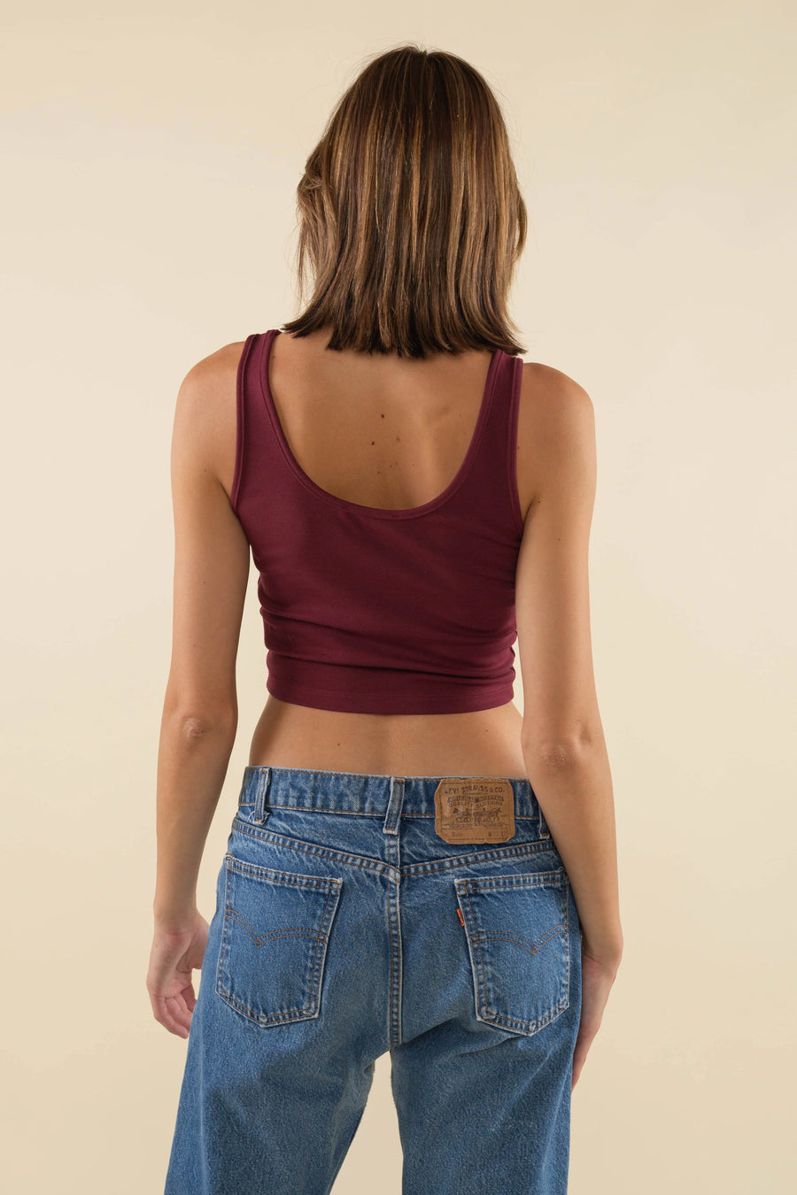 Cropped Basic Tank in Burgandy