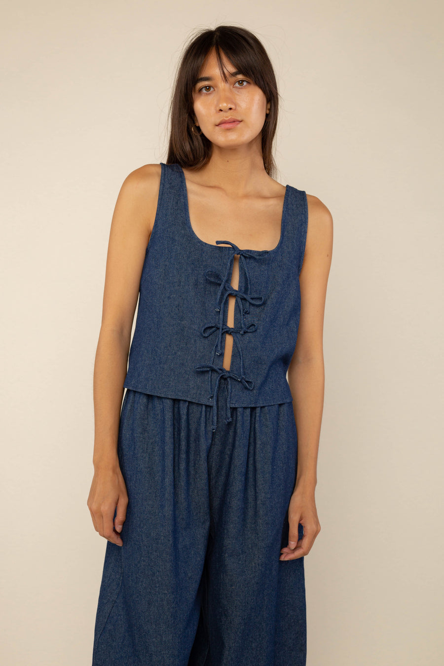 Denim Tie Top in Dark Wash