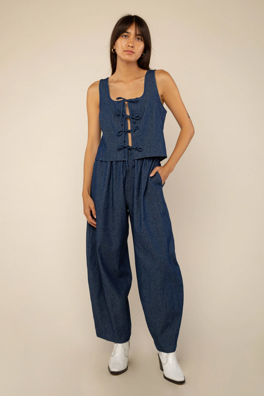 Denim Lantern Pants in Dark Wash