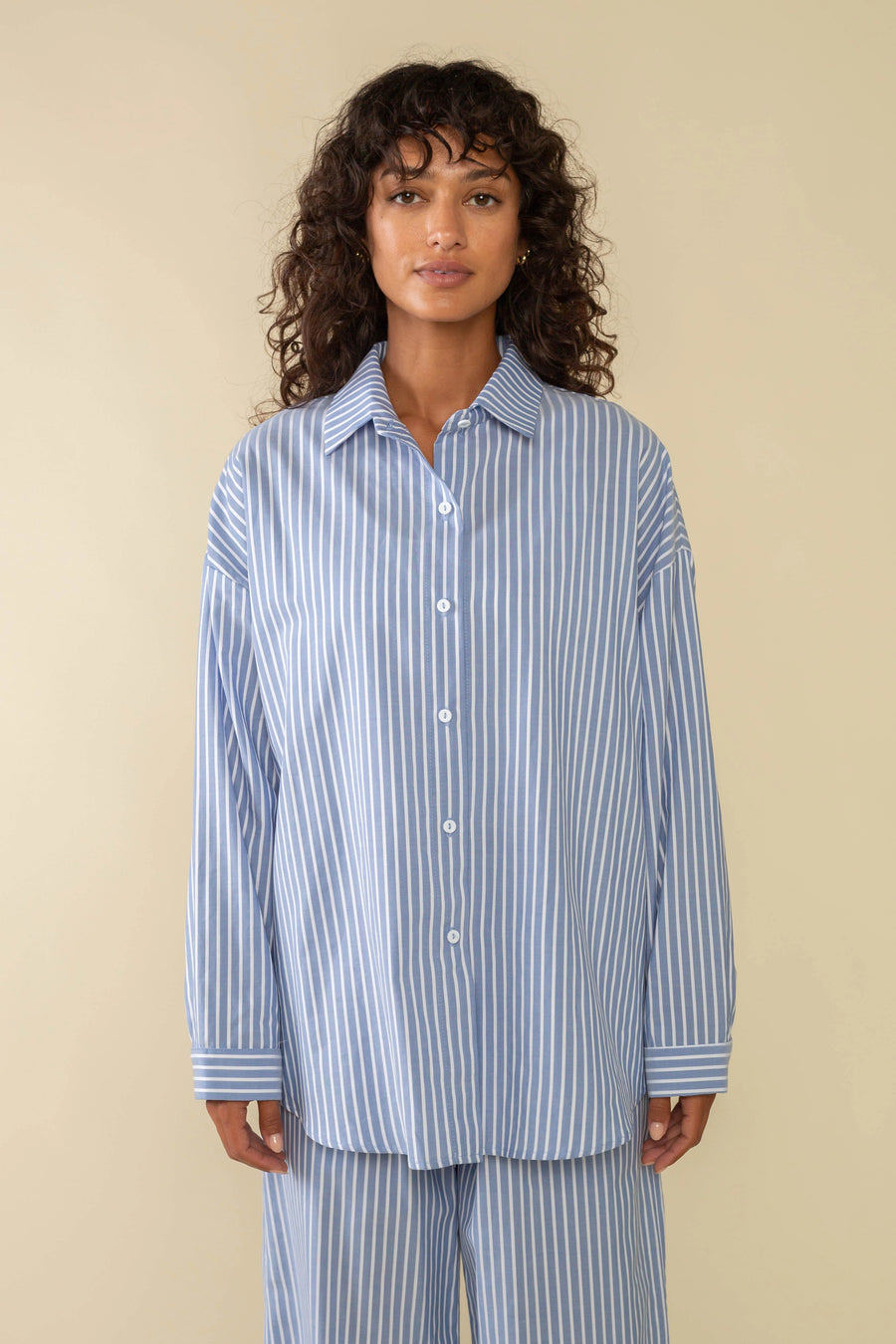 Delano Striped Oversized Button Down in Sky