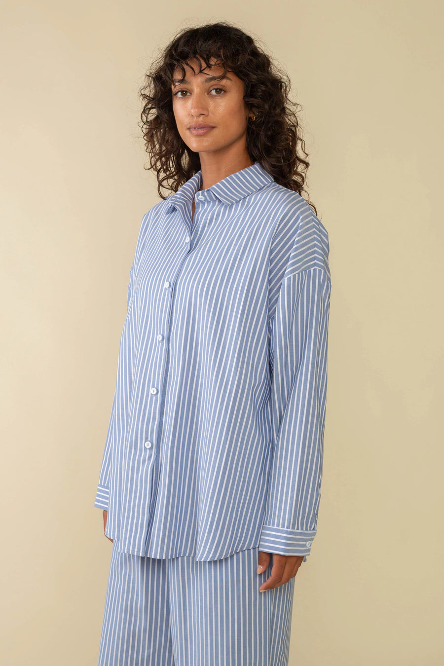 Delano Striped Oversized Button Down in Sky