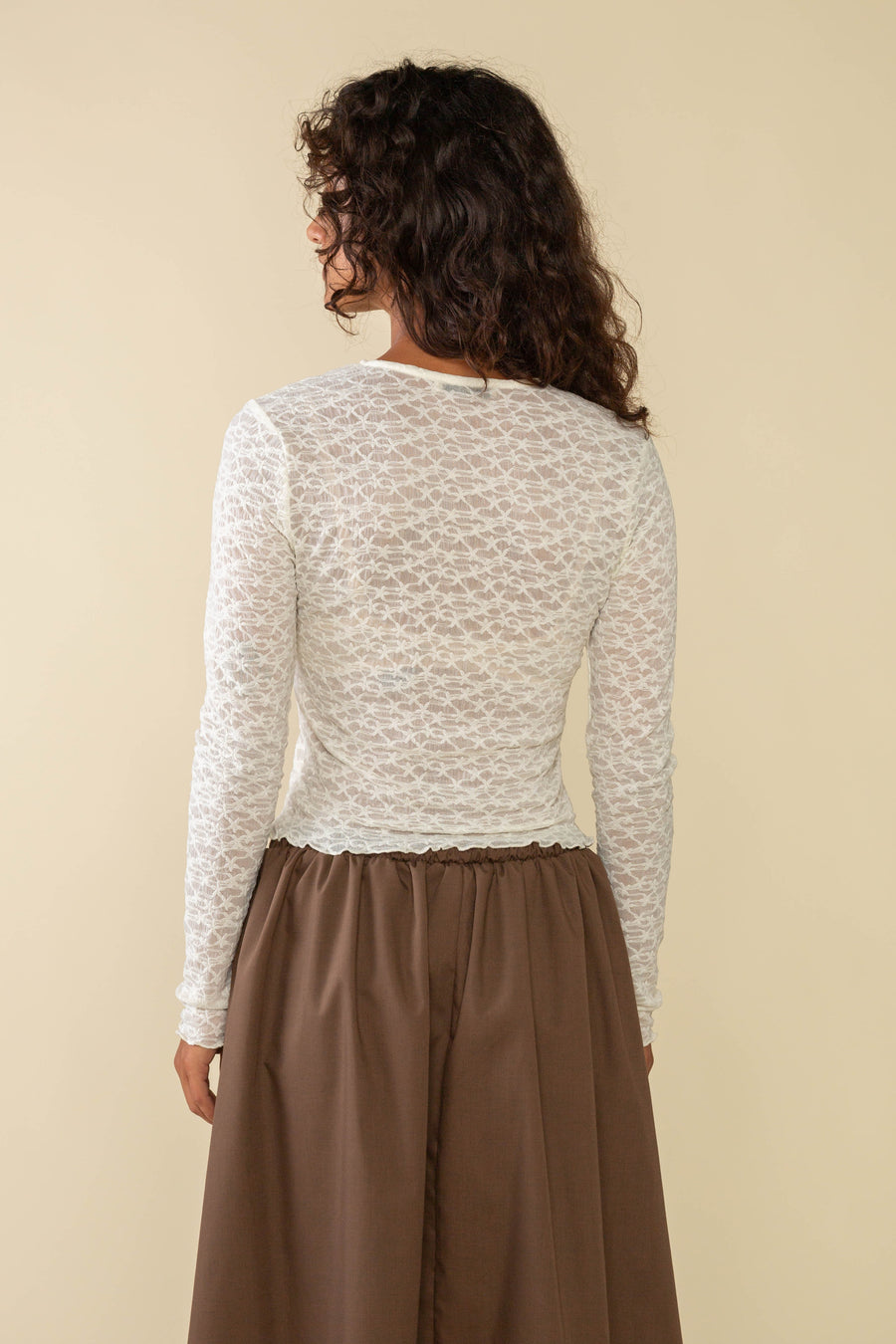 Toluca LS Jacquard Mesh Top in Ivory