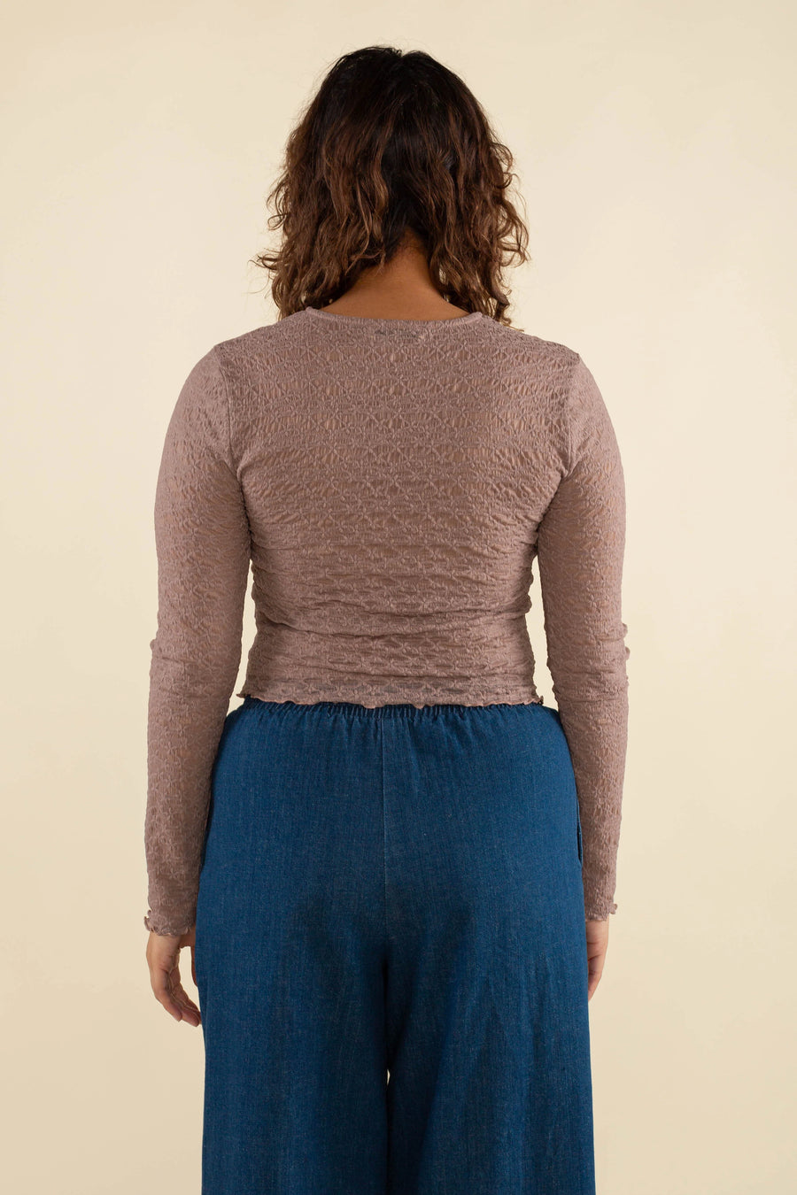 Toluca LS Jacquard Mesh Top in Mocha