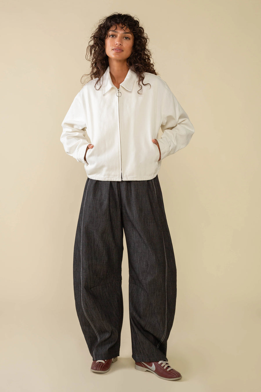 Hudson Black Cotton Barrel Pant