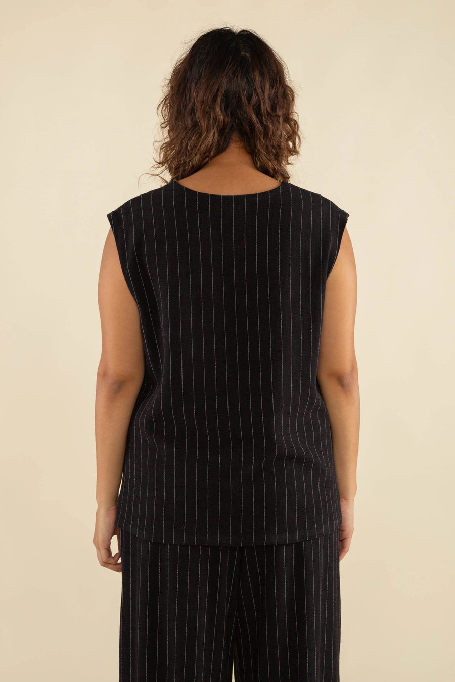 Helena Oversized Button Up Linen Vest in Black pant No Less Than 