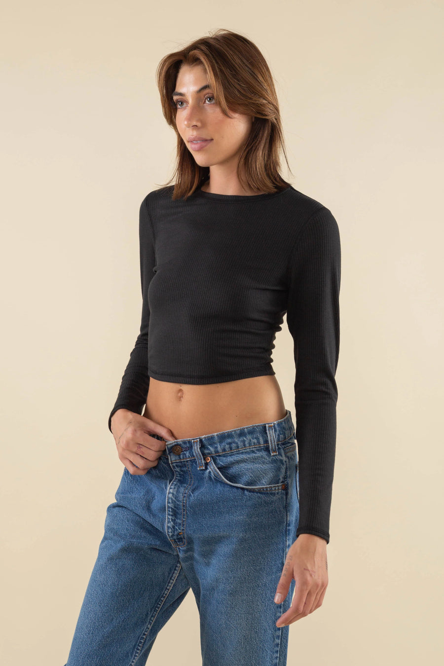 Crop Rib Crew Top