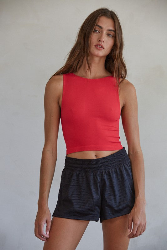 Run Away Seamless Crop Top in Fiery Rose