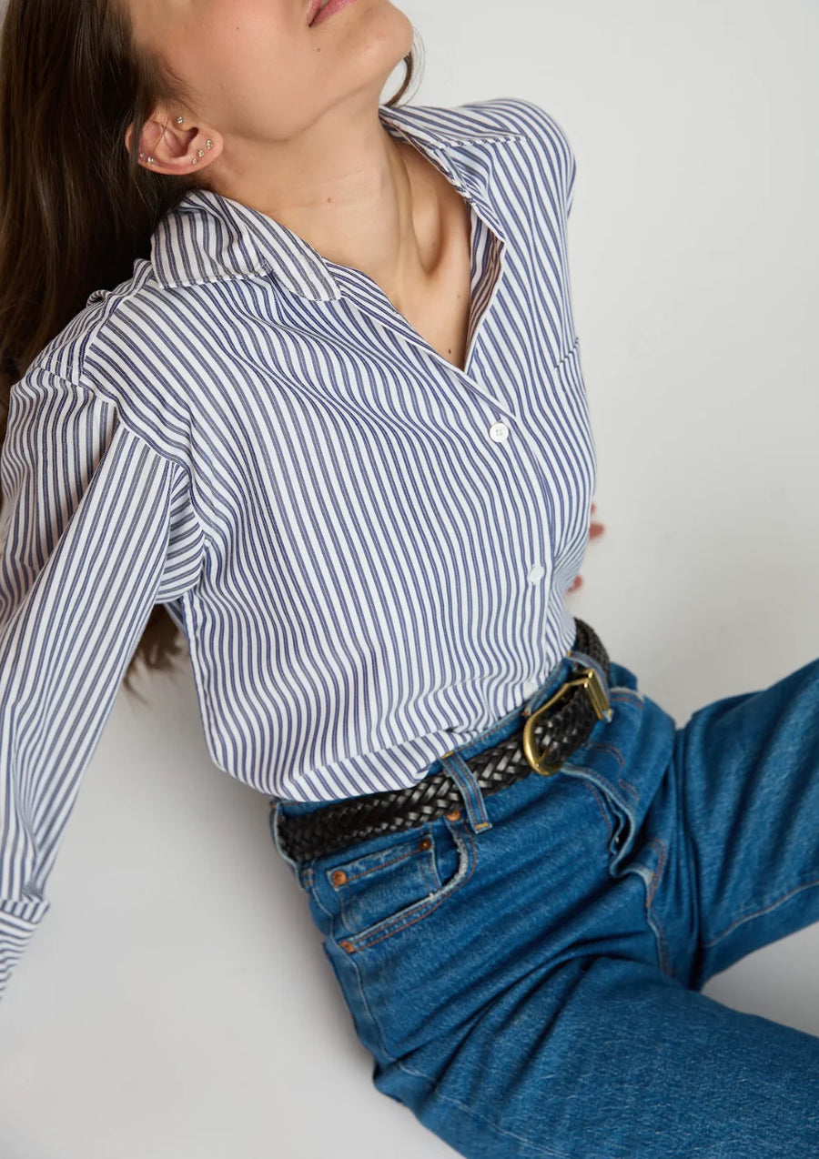 Le Stripe Button Up in Navy