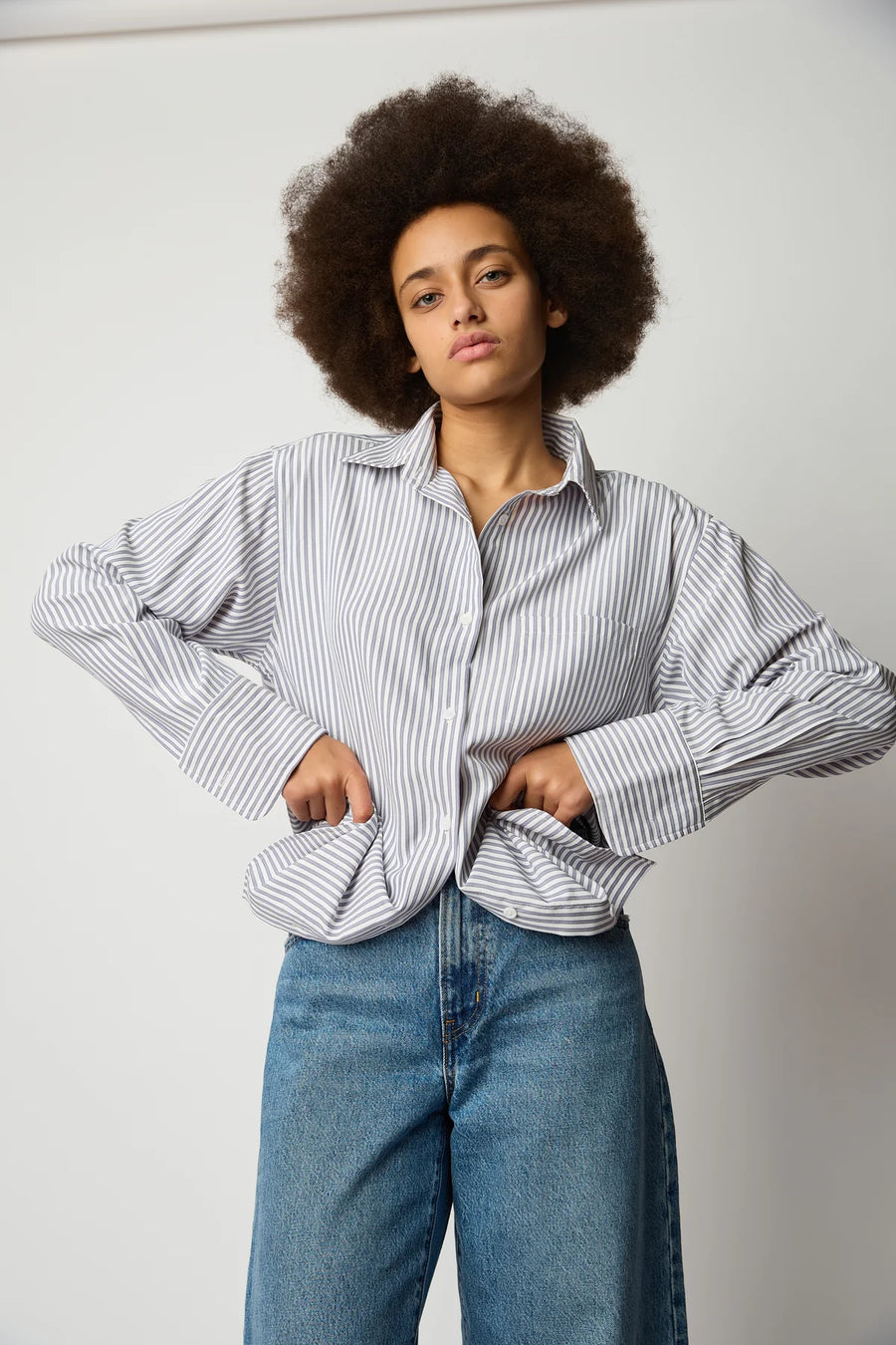 Le Stripe Button Up in Grey