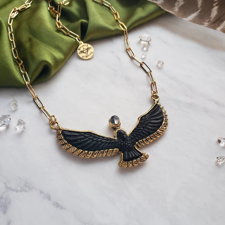 Soaring Spirit Bird Necklace in Black