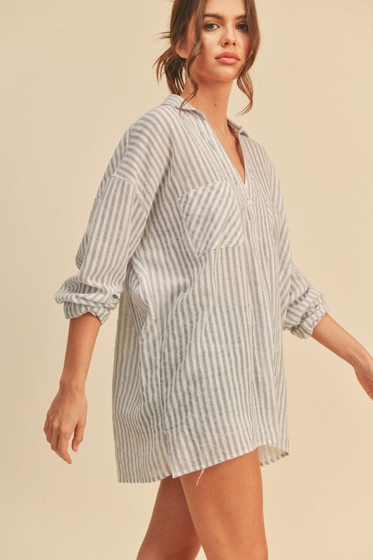 Pinstripe Button Down Top Miou Muse 