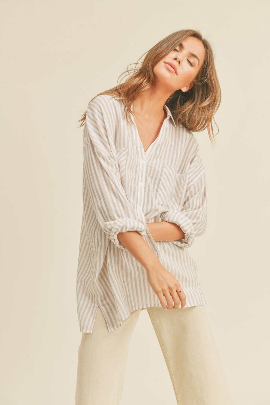 Pinstripe Button Down Top Miou Muse 