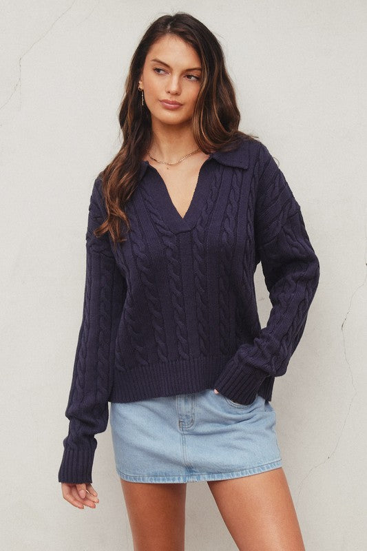 Navy Cable Knit Pullover